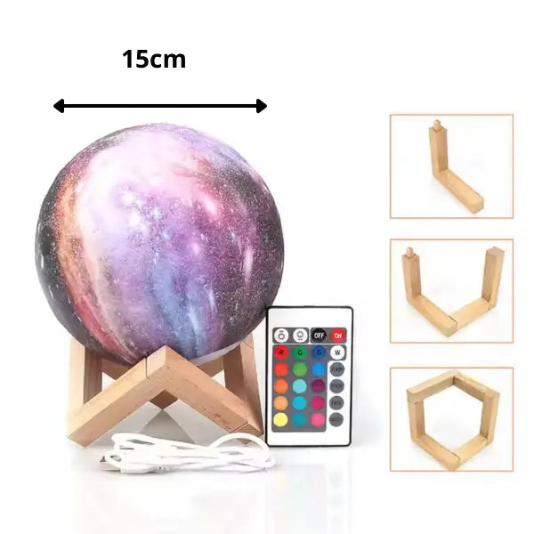 Galaxy Moon Lamp - 16 Colors, Rechargeable, Remote & Touch