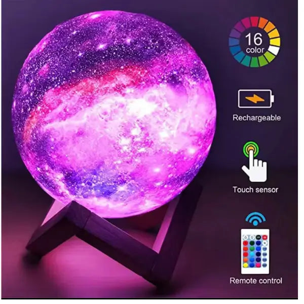 Galaxy Moon Lamp - 16 Colors, Rechargeable, Remote & Touch