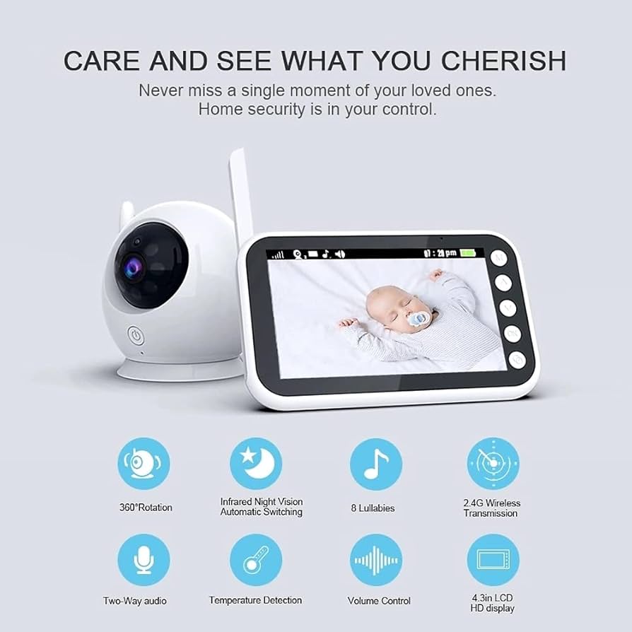 Baby Monitor PTZ - 360° Panoramic View - Wide-Angle Camera & Night Vision