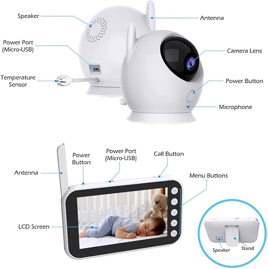 Baby Monitor PTZ - 360° Panoramic View - Wide-Angle Camera & Night Vision